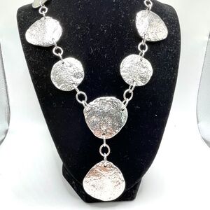 Erwin Pearl Signed Vintage Silver Tone Textured Disc Statement Necklace